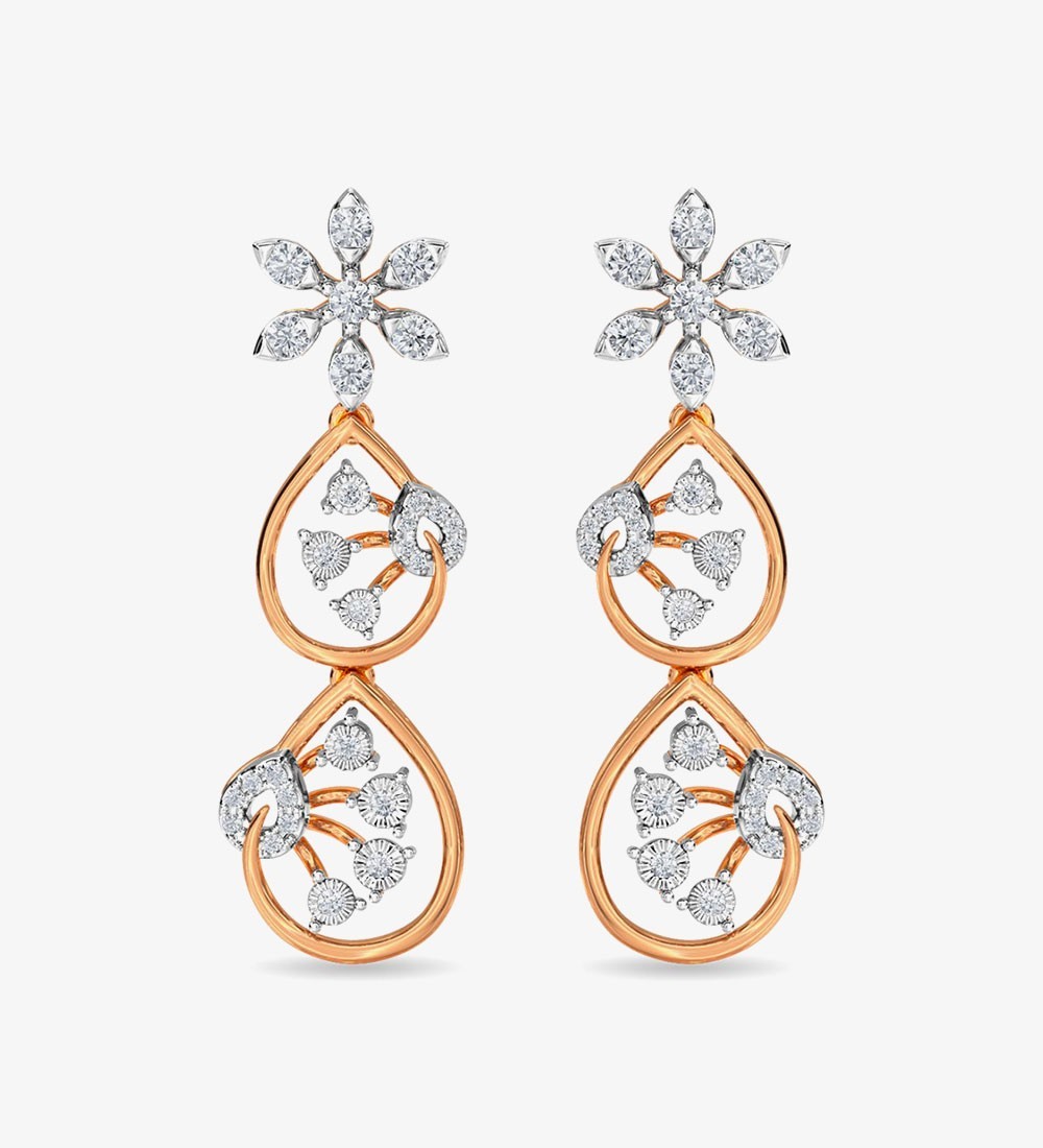 Diamond Trinity Earring Dangler Rose Gold
