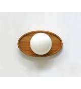 Oval wooden panel and opaline glass globe wall lamp