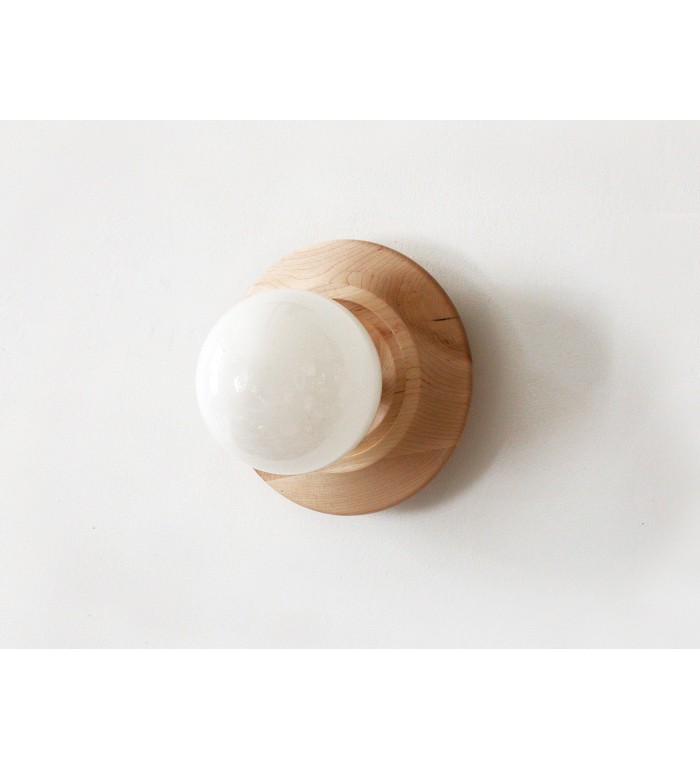Concave wooden ring and glass globe wall lamp