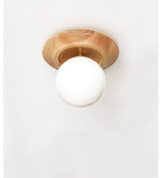 Concave wooden ring and glass globe wall lamp