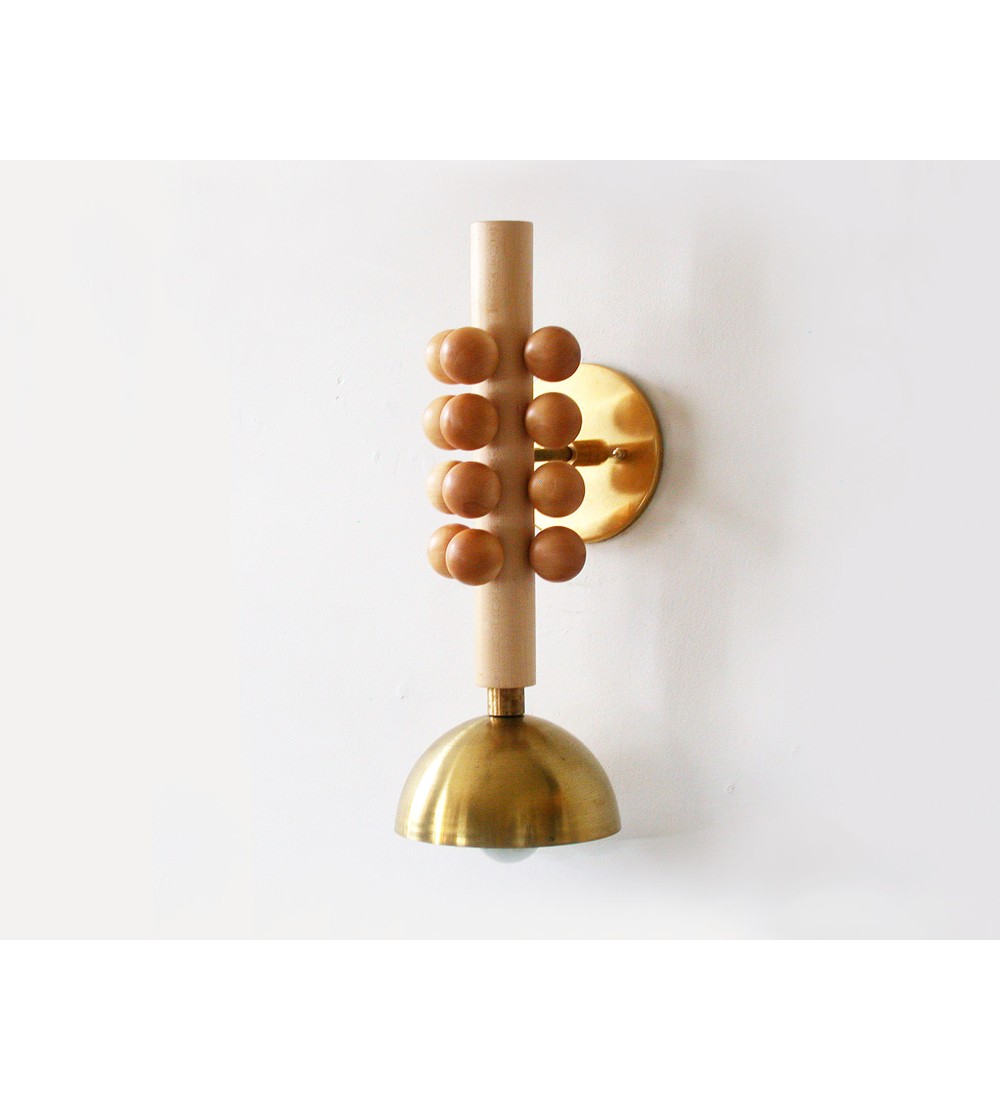 Vertical Bead Column and Brass Dome Wall Sconce