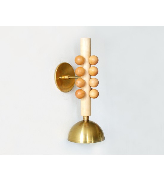 Vertical Bead Column and Brass Dome Wall Sconce
