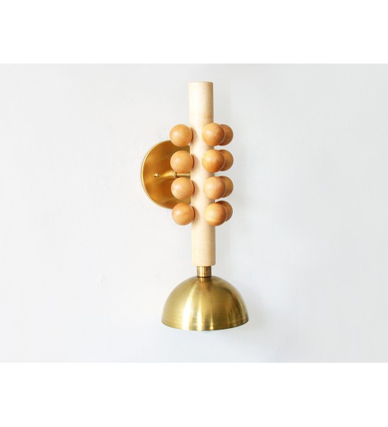 Vertical Bead Column and Brass Dome Wall Sconce