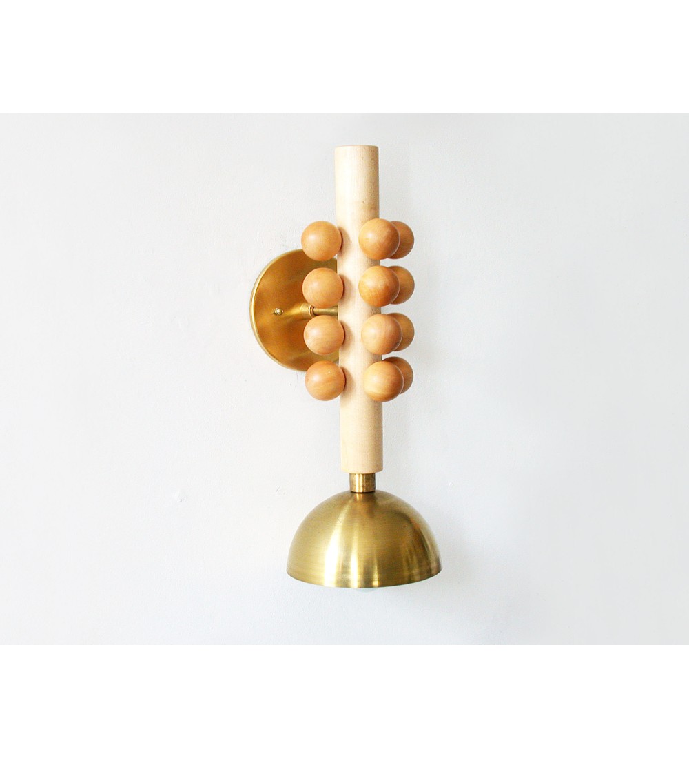 Vertical Bead Column and Brass Dome Wall Sconce