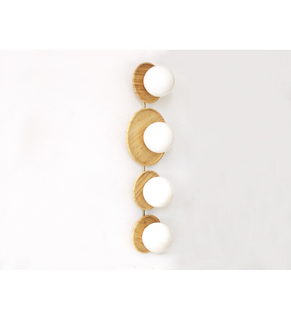 Four-pan wooden milky white glass ball wall lamp