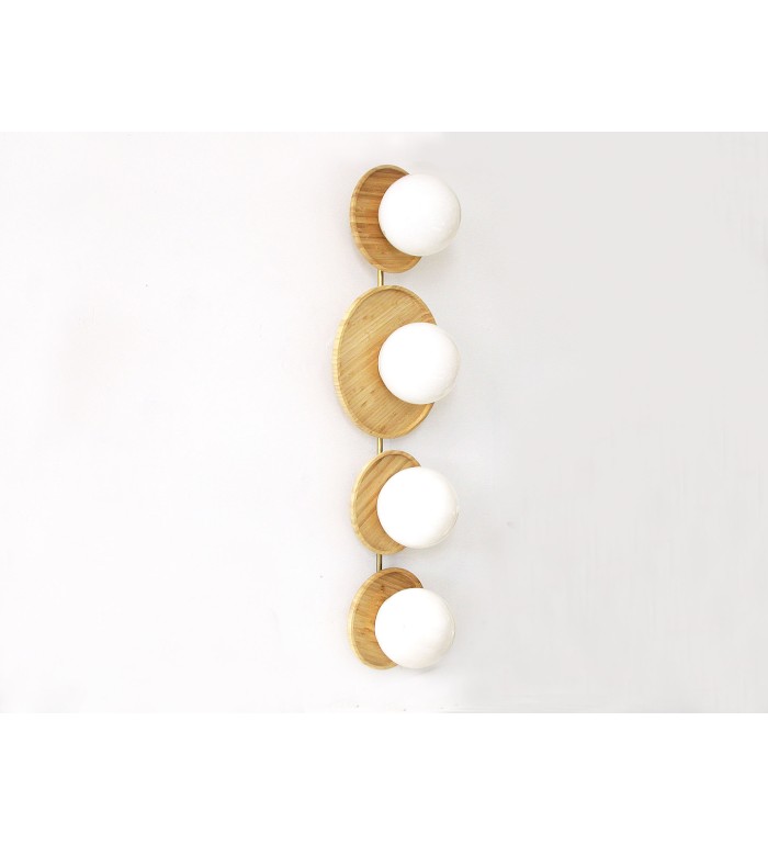 Four-pan wooden milky white glass ball wall lamp