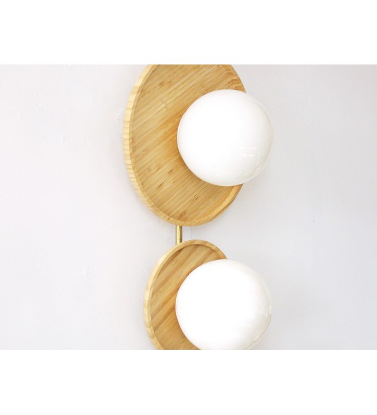 Four-pan wooden milky white glass ball wall lamp