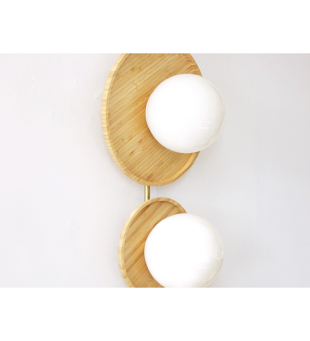 Four-pan wooden milky white glass ball wall lamp