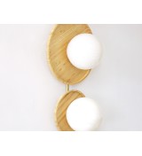 Four-pan wooden milky white glass ball wall lamp