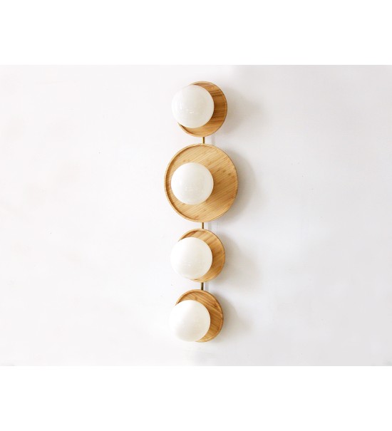 Four-pan wooden milky white glass ball wall lamp