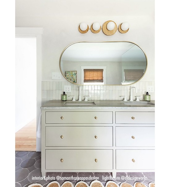 Four-pan wooden milky white glass ball wall lamp