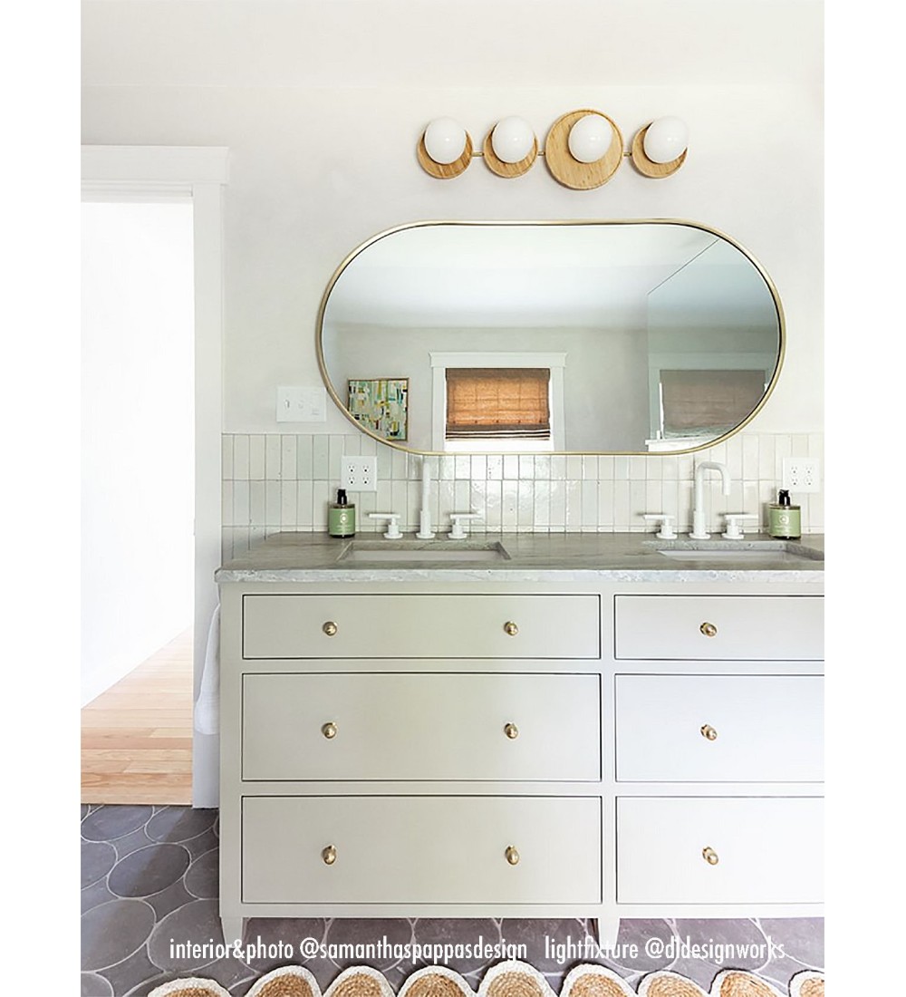 Four-pan wooden milky white glass ball wall lamp