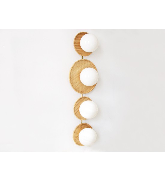 Four-pan wooden milky white glass ball wall lamp