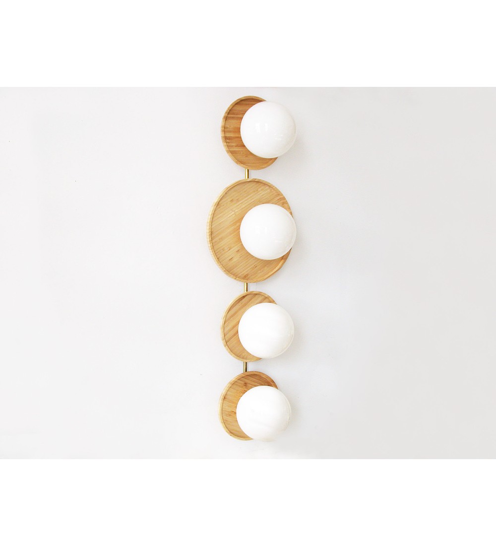 Four-pan wooden milky white glass ball wall lamp