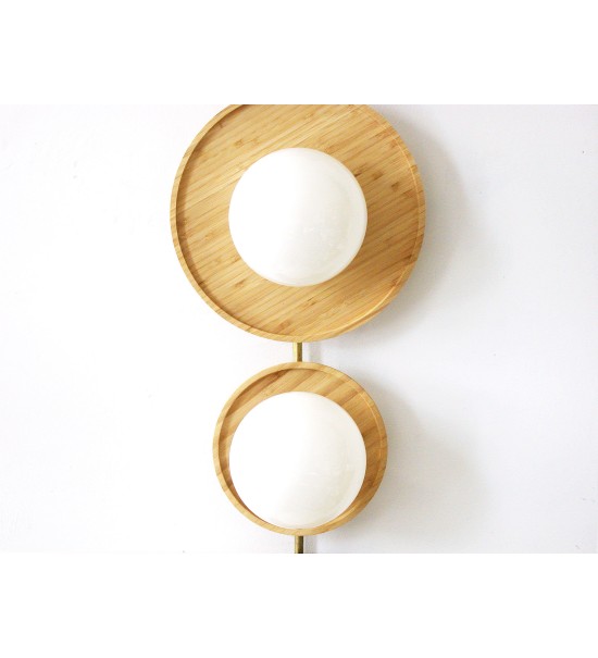 Four-pan wooden milky white glass ball wall lamp