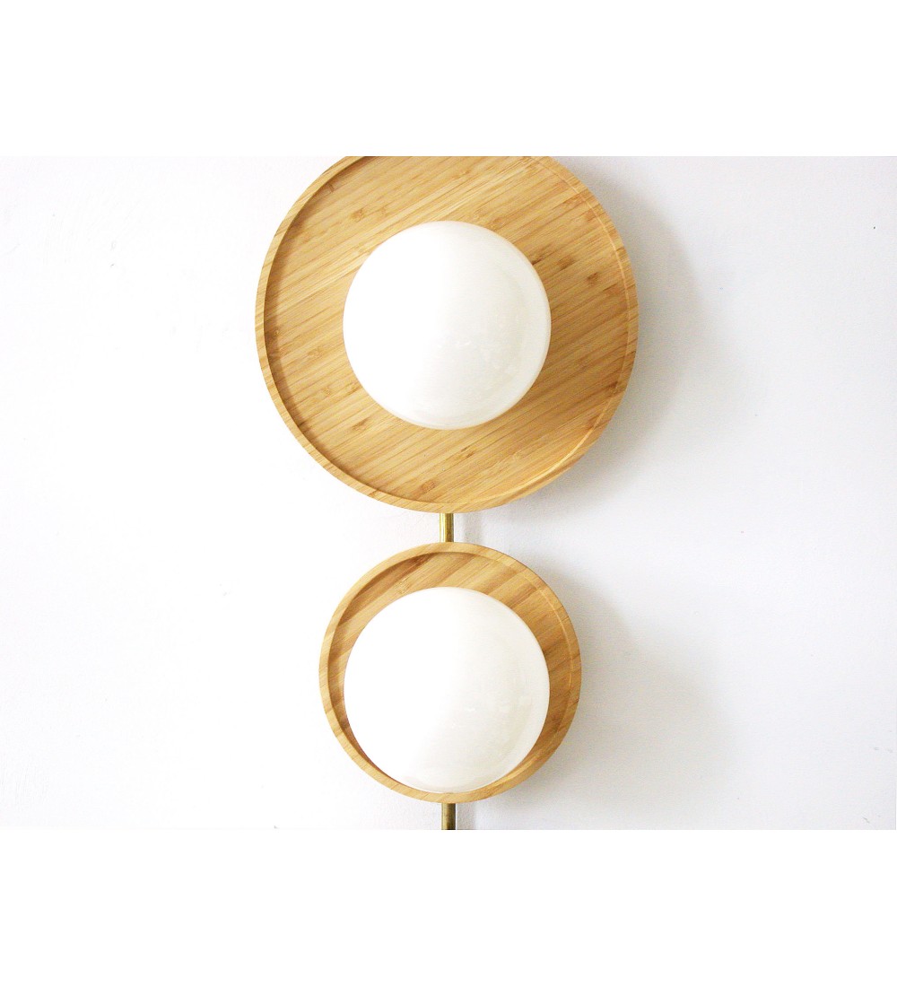 Four-pan wooden milky white glass ball wall lamp