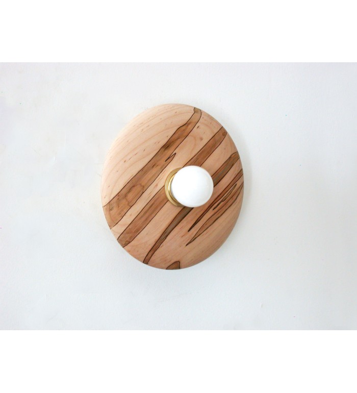 Wooden disc and opalescent glass globe wall lamp