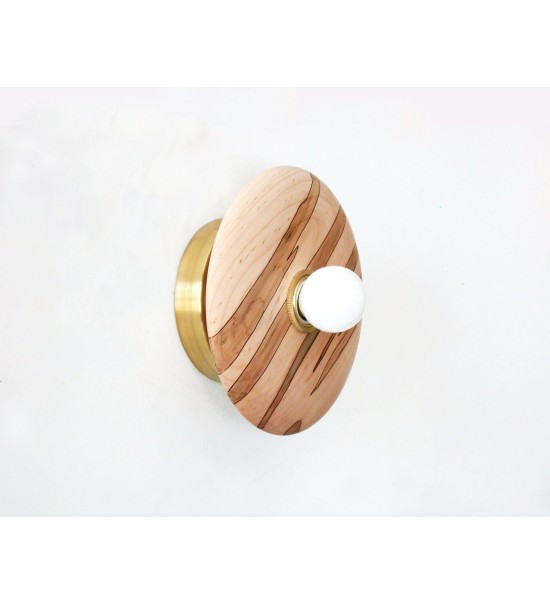 Wooden disc and opalescent glass globe wall lamp