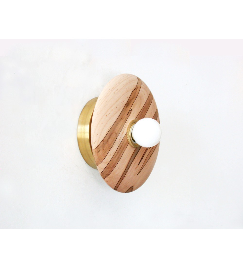 Wooden disc and opalescent glass globe wall lamp