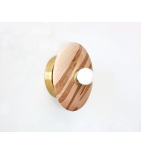 Wooden disc and opalescent glass globe wall lamp