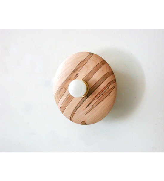 Wooden disc and opalescent glass globe wall lamp