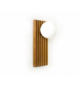 Wood panel and opaline glass globe wall lamp