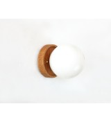 Wood and milky white spherical wall lamp