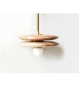 Wood grain disc and brass pendant wall light