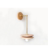 Wood grain disc and brass pendant wall light