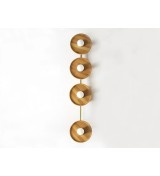 Vertical Four Ring Wood and Brass Wall Lamp