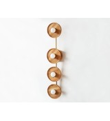 Vertical Four Ring Wood and Brass Wall Lamp