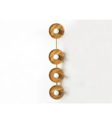 Vertical Four Ring Wood and Brass Wall Lamp