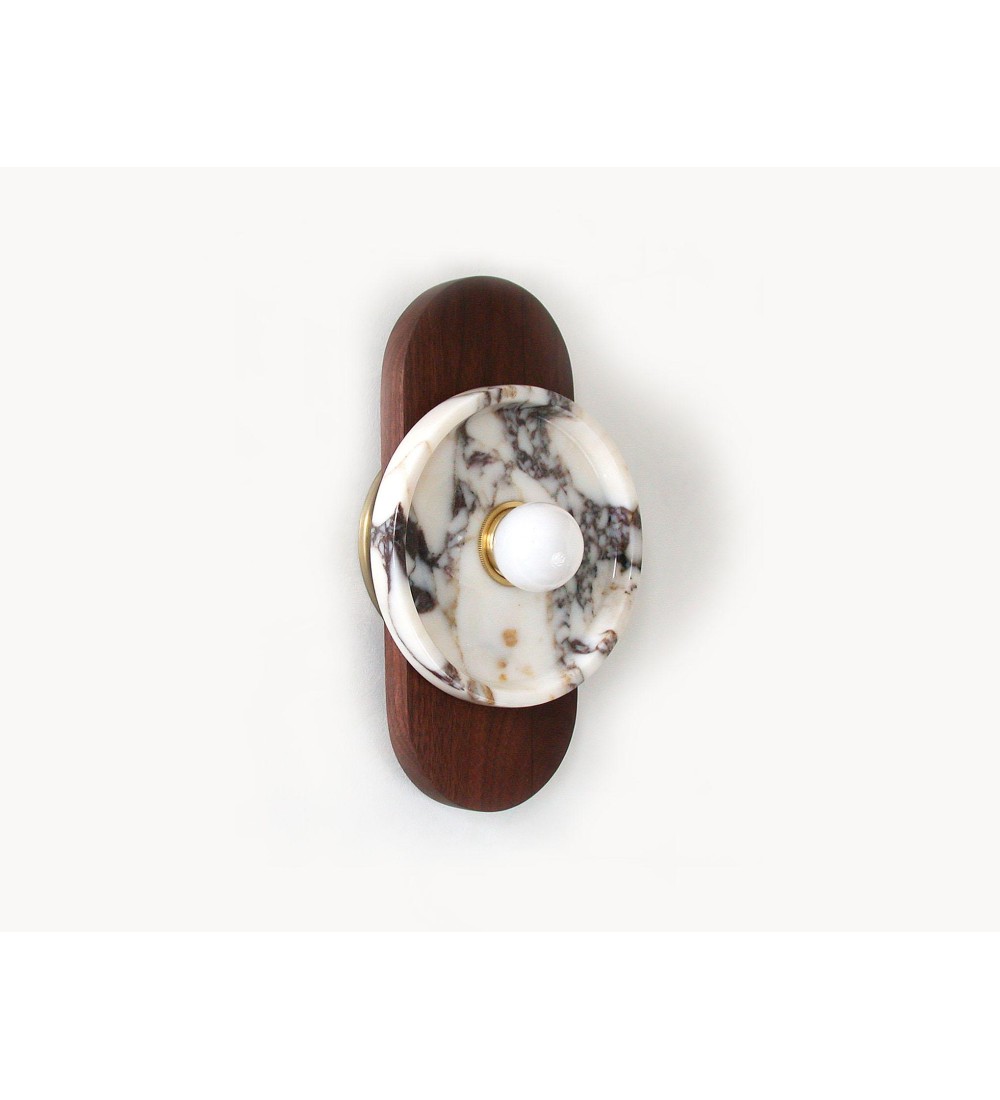 Marble disc with walnut oval wall lamp