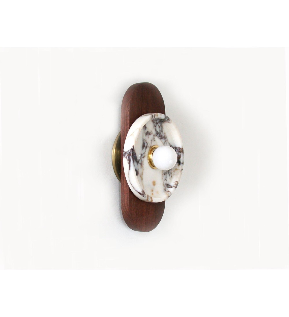 Marble disc with walnut oval wall lamp