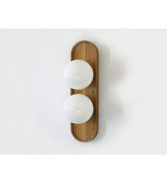 Double ball oval tray wooden wall lamp