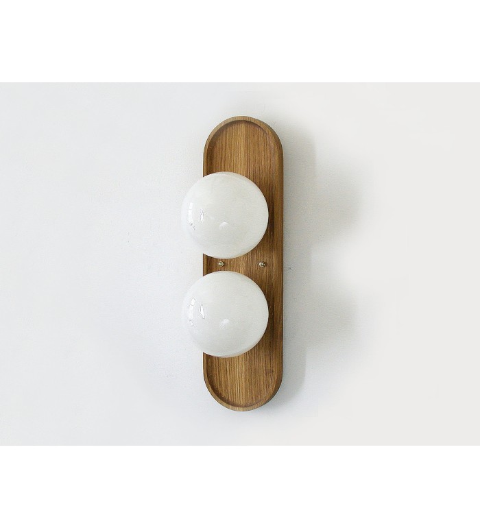 Double ball oval tray wooden wall lamp