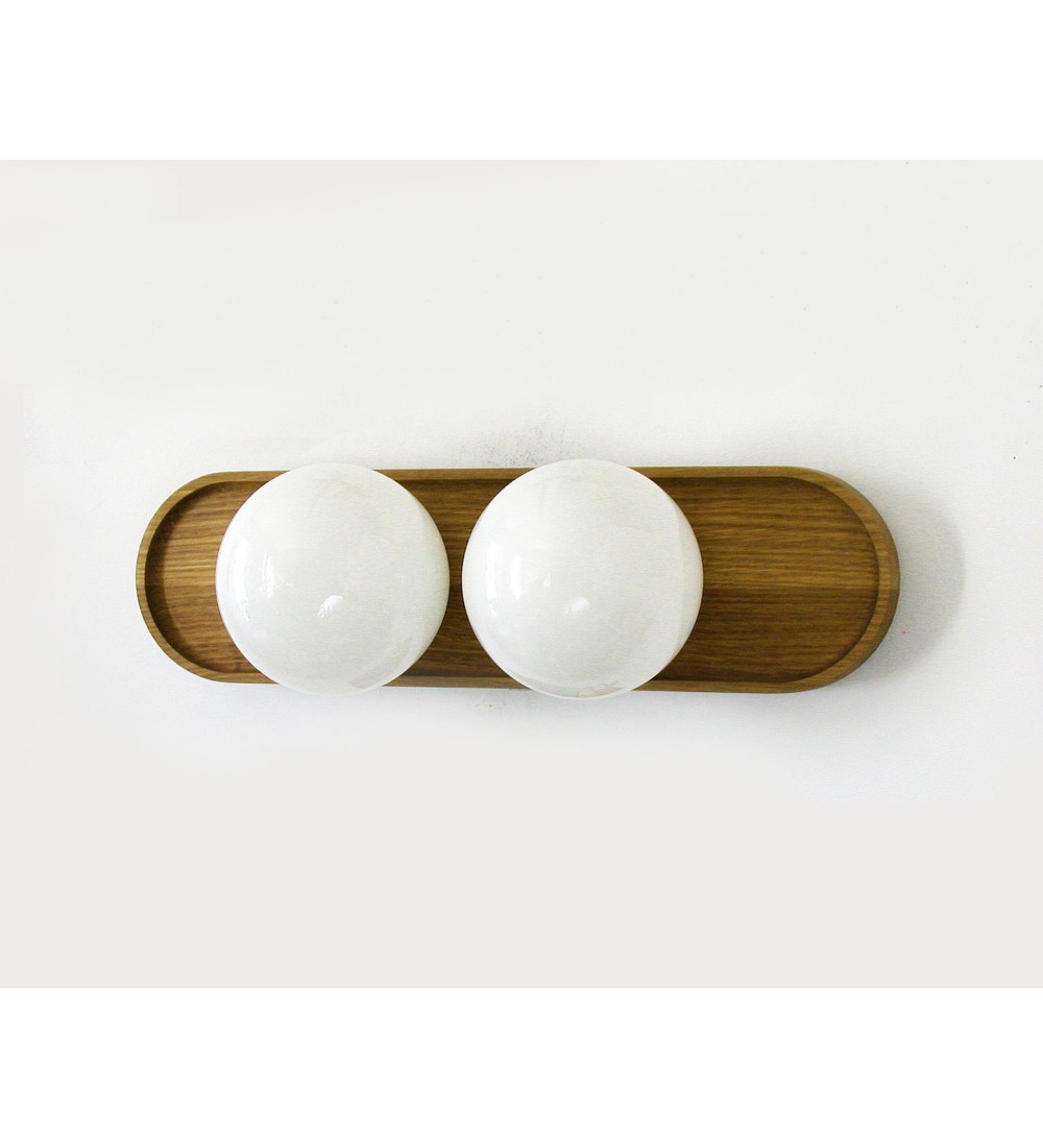 Double ball oval tray wooden wall lamp