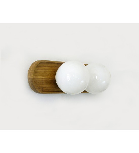 Double ball oval tray wooden wall lamp