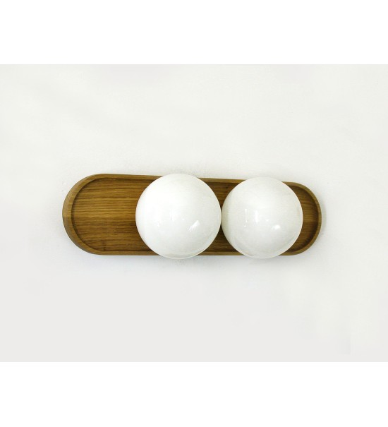 Double ball oval tray wooden wall lamp