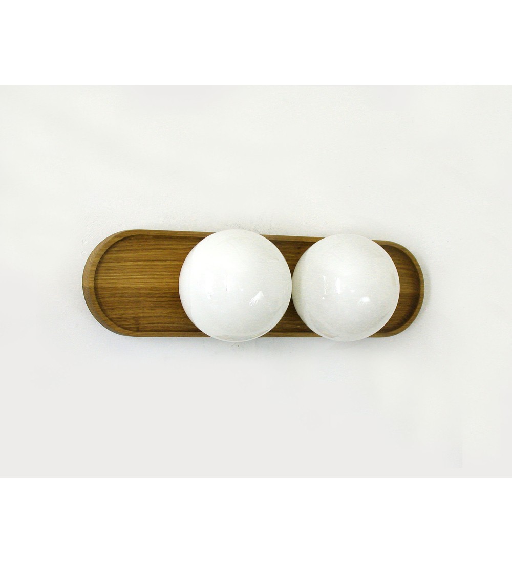 Double ball oval tray wooden wall lamp