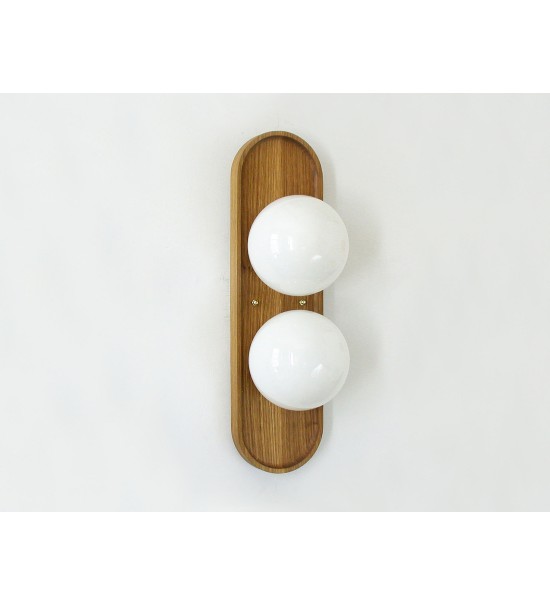 Double ball oval tray wooden wall lamp