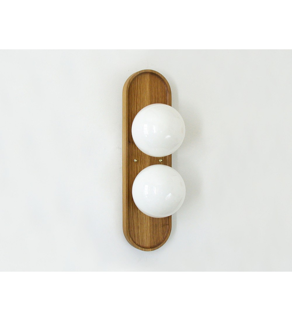 Double ball oval tray wooden wall lamp