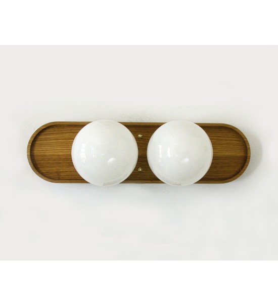 Double ball oval tray wooden wall lamp