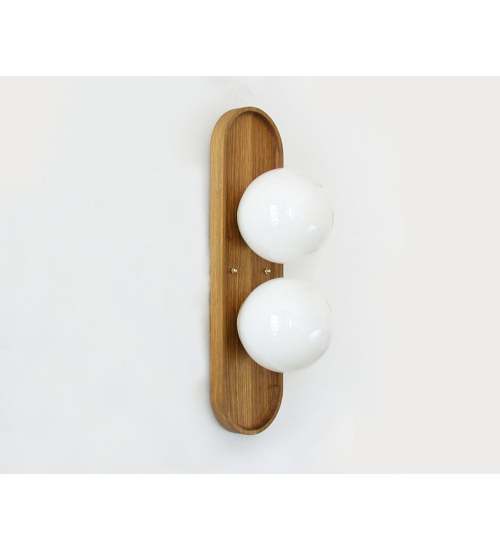 Double ball oval tray wooden wall lamp