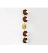Vertical Four-Ring Walnut and Brass Wall Lamp