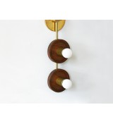 Vertical Four-Ring Walnut and Brass Wall Lamp