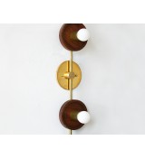 Vertical Four-Ring Walnut and Brass Wall Lamp