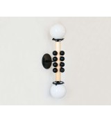 Double Sphere Bead and Wood Bar Wall Sconce