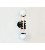 Double Sphere Bead and Wood Bar Wall Sconce