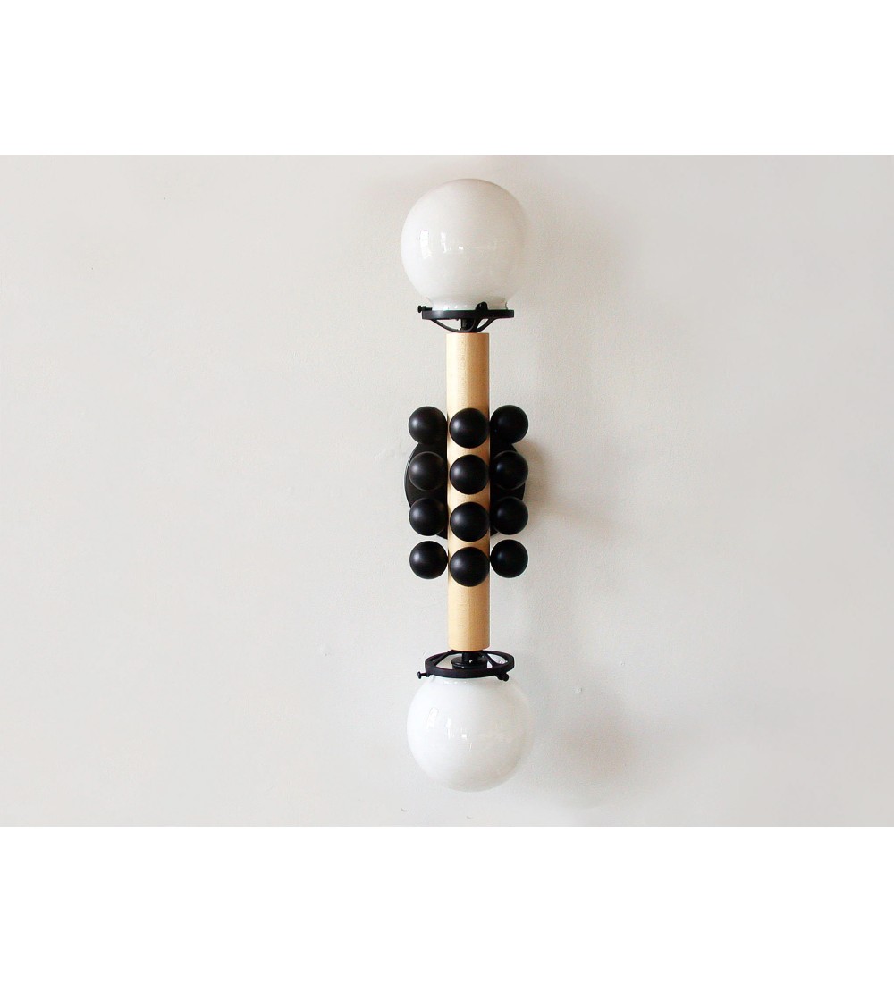 Double Sphere Bead and Wood Bar Wall Sconce
